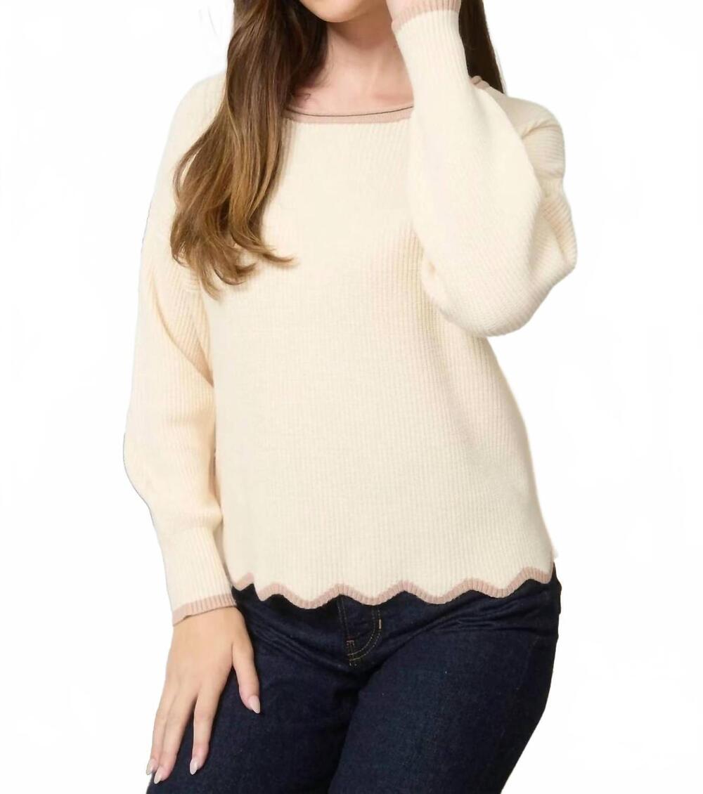 NEW BLU PEPPER contrast scallop trim sweater in beige